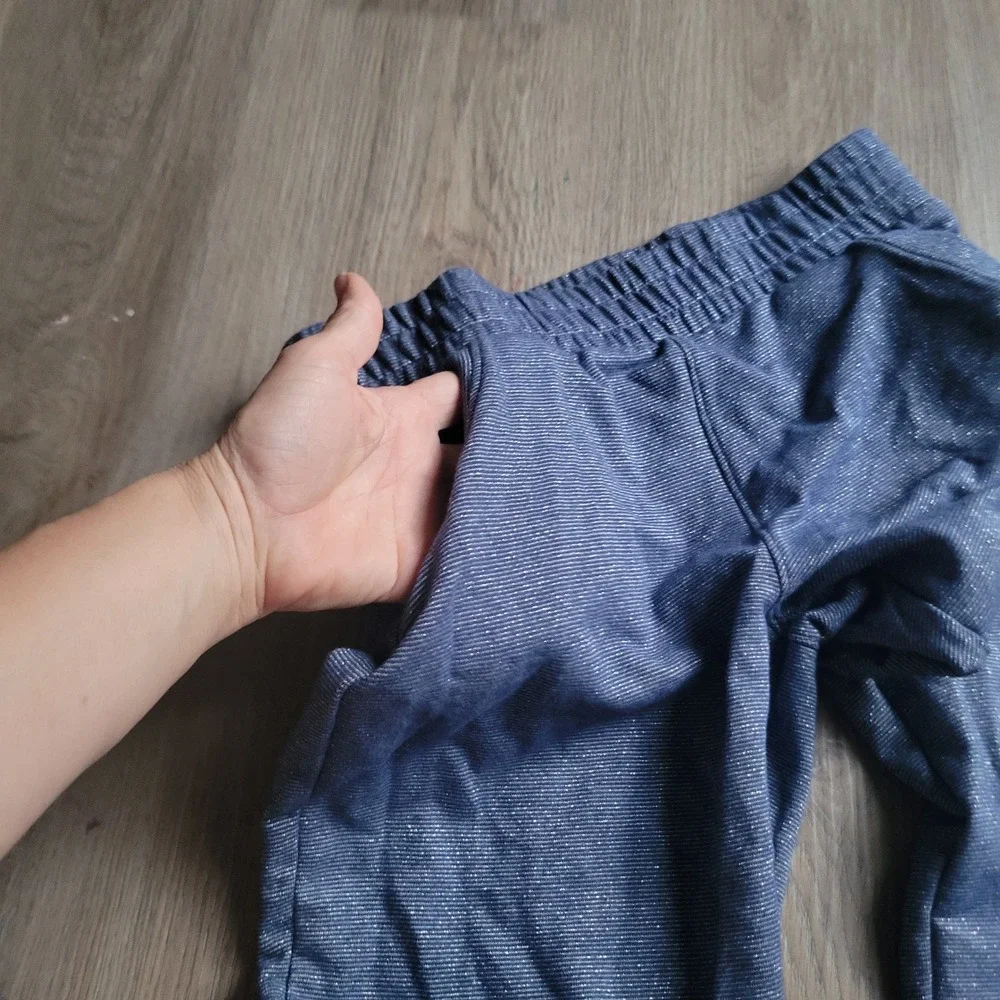 Faded Glory Jogger Pants Girls L 12 Blue Silver Sparkle Shimmer Sweatpants Lurex